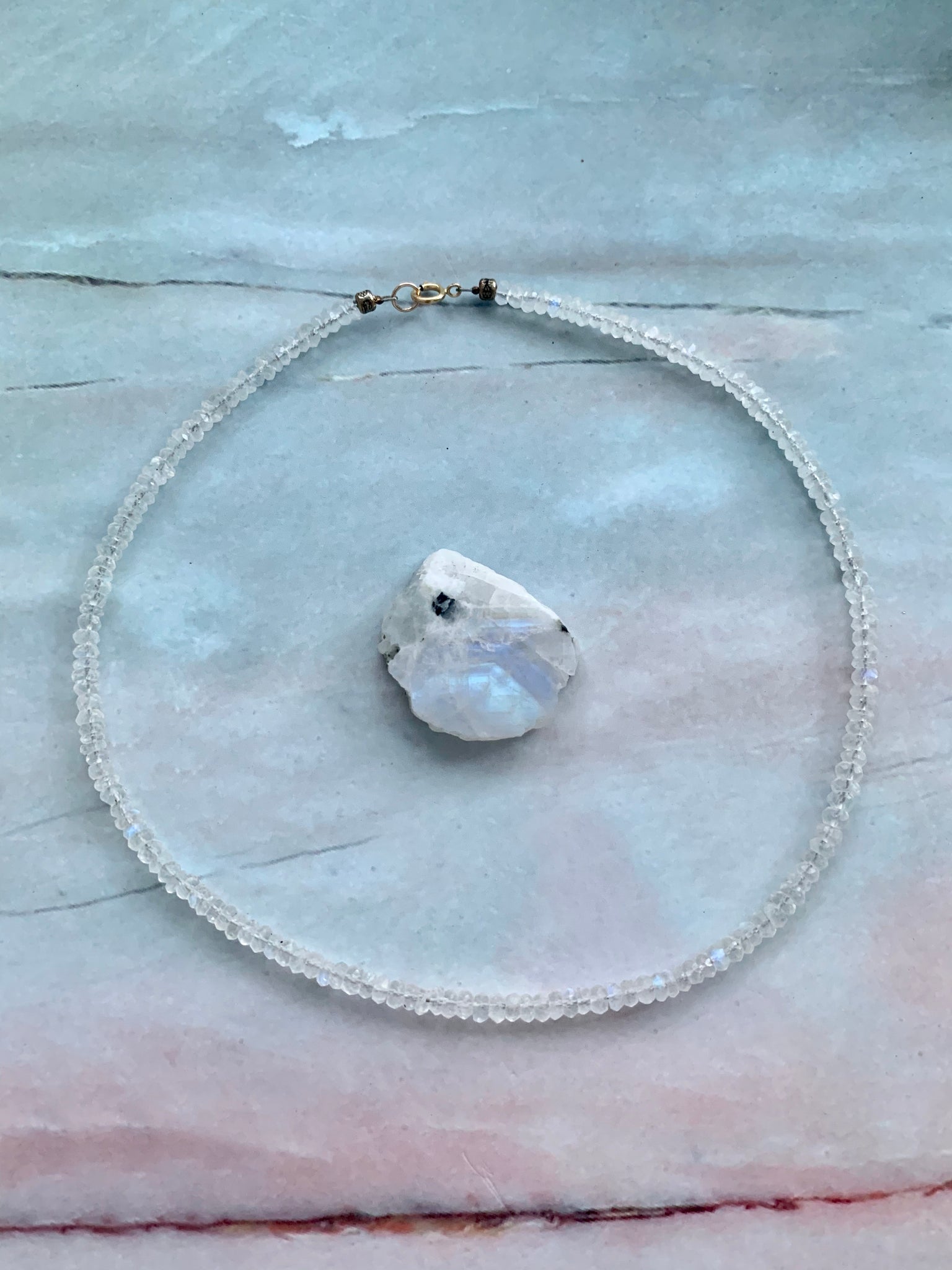 Buy 2mm Rainbow Moonstone Necklace in 14k Real Gold | June Birthstone